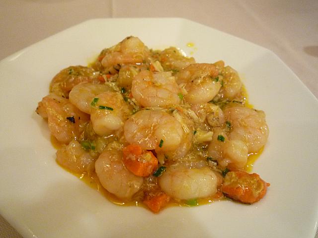 蟹みそとエビ炒め
