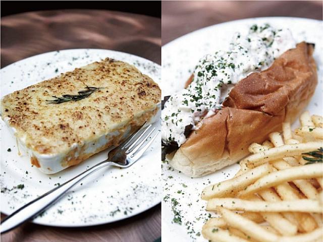 （左）Super Stuffed Shepherd\'s Pie（260バーツ＋＋）　（右）Minibar Tiger Prawn Roll（320バーツ＋＋）