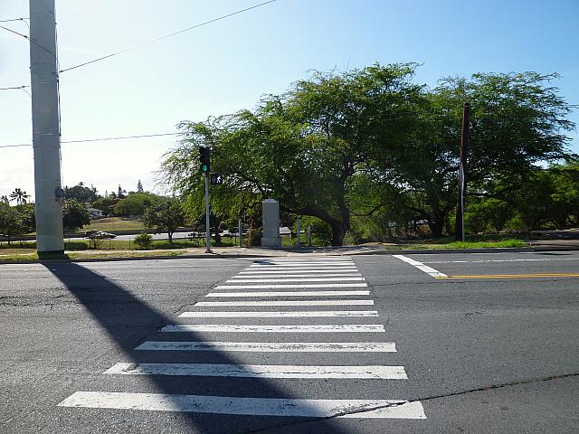 道路（Bougainville DrとLawehana Stの交差点）をわたって・・・