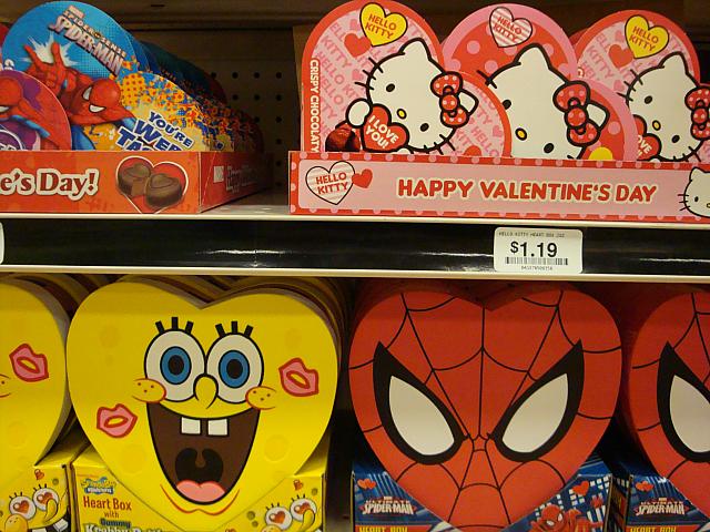 スポンジボブ、スパイダーマンだってバレンタインに参加です！（Kマート）