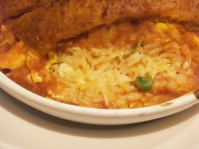 とんかつの下のご飯の様子