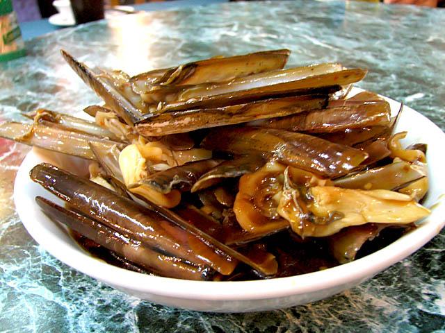 「豉椒炒聖子」マテ貝の豉椒炒め。