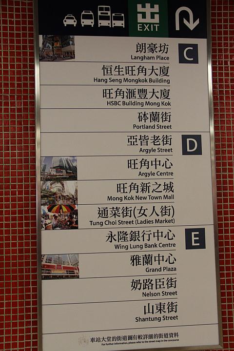 駅内のサインで「女人街」「通菜街」を探して下さい
