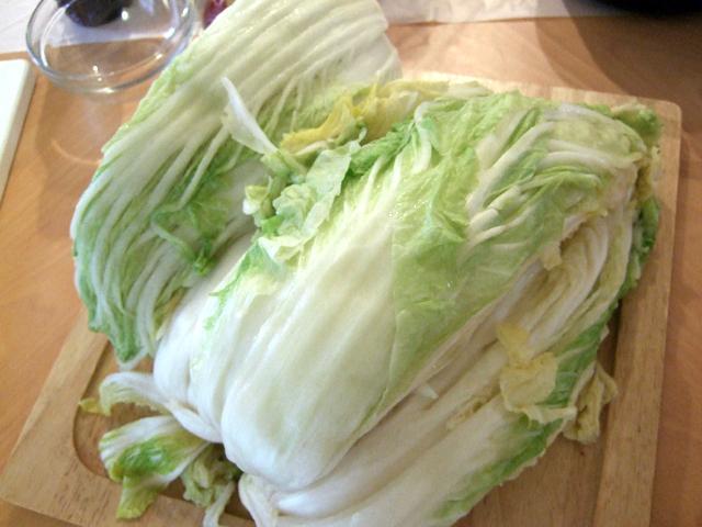４． 白菜はサッと洗って水気をよく絞る。