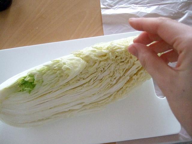 １． 菜に粗塩を振りかける。