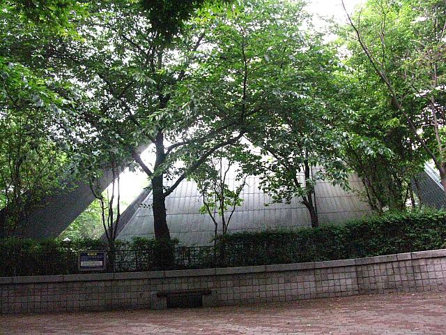 木の奥には韓米修交100周年記念塔