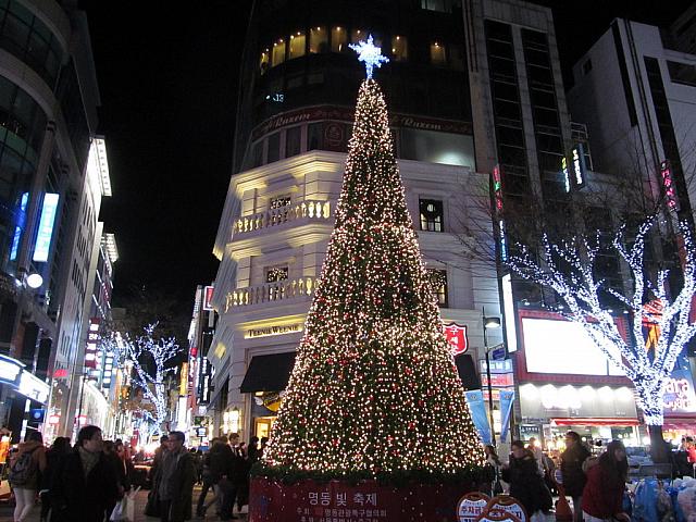 ソウル劇場の前には大きなクリスマスツリーが！