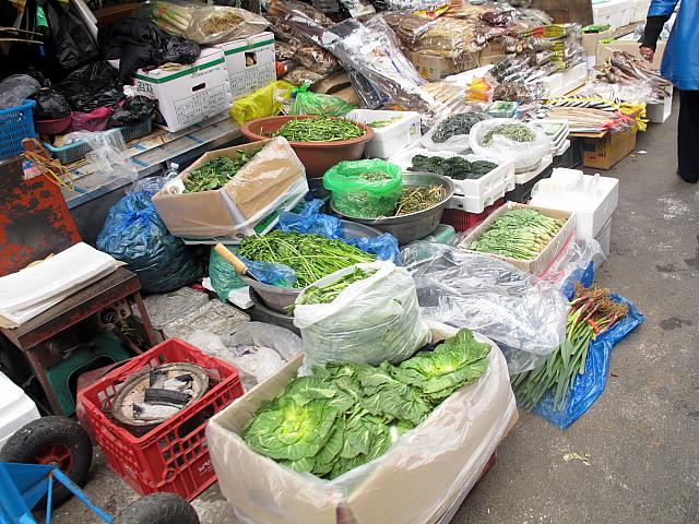 南大門市場には春っぽいものもいろいろ並んでいますよ～。ポムナムル（春ナムル）も。