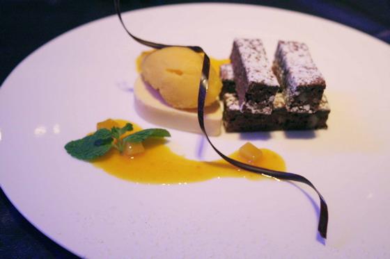 Passion Fruit Parfait with Brownie & Mango Sorbet