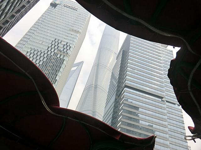 見上げるとビル、ビル、ビル