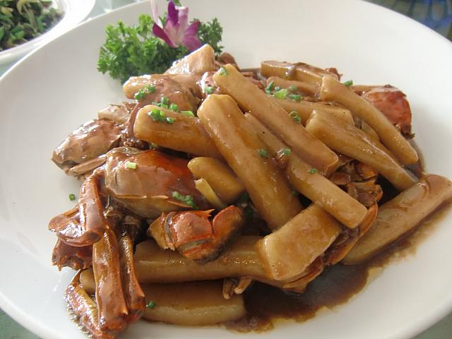 蟹と中国餅の炒め物