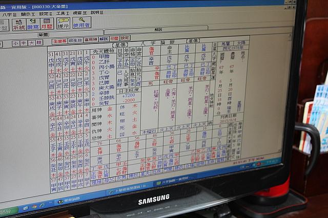 パソコンに生年月日などを入力して出てきた四柱推命表