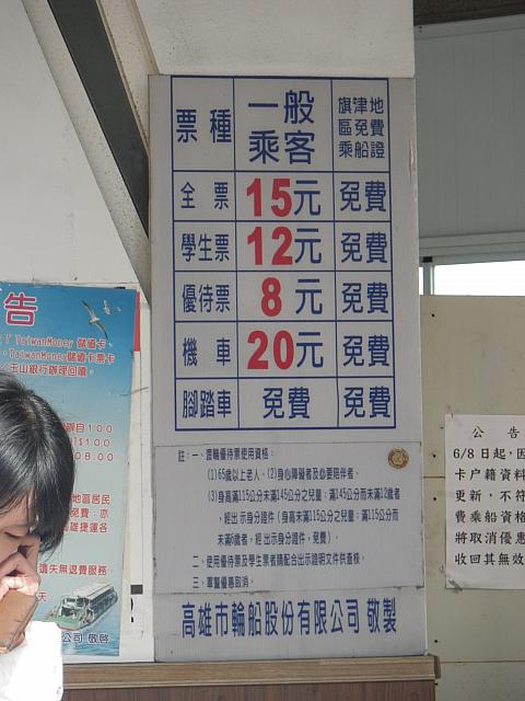 乗船代金は大人15元。バイク20元。