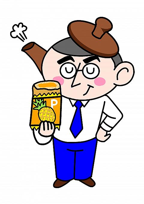 茶パパ（茶爸爸）　お茶とお茶菓子にうるさい茶パパは暑い台湾にあってスーツをビシっと着こなすおしゃれさん。いつもは物静かだが、お茶とお茶菓子の話になるとうんちくが止まらない。